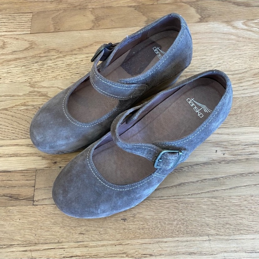 Dansko Taupe Suede Mary Jane Wedge Shoes - Picture 3 of 13